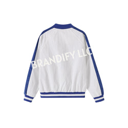 Image of Zeta White Satin Bomber Jacket – Custom Ribbon & Lining | Zeta Phi Beta Sorority Jacket | Finer Womanhood D9 Fashion