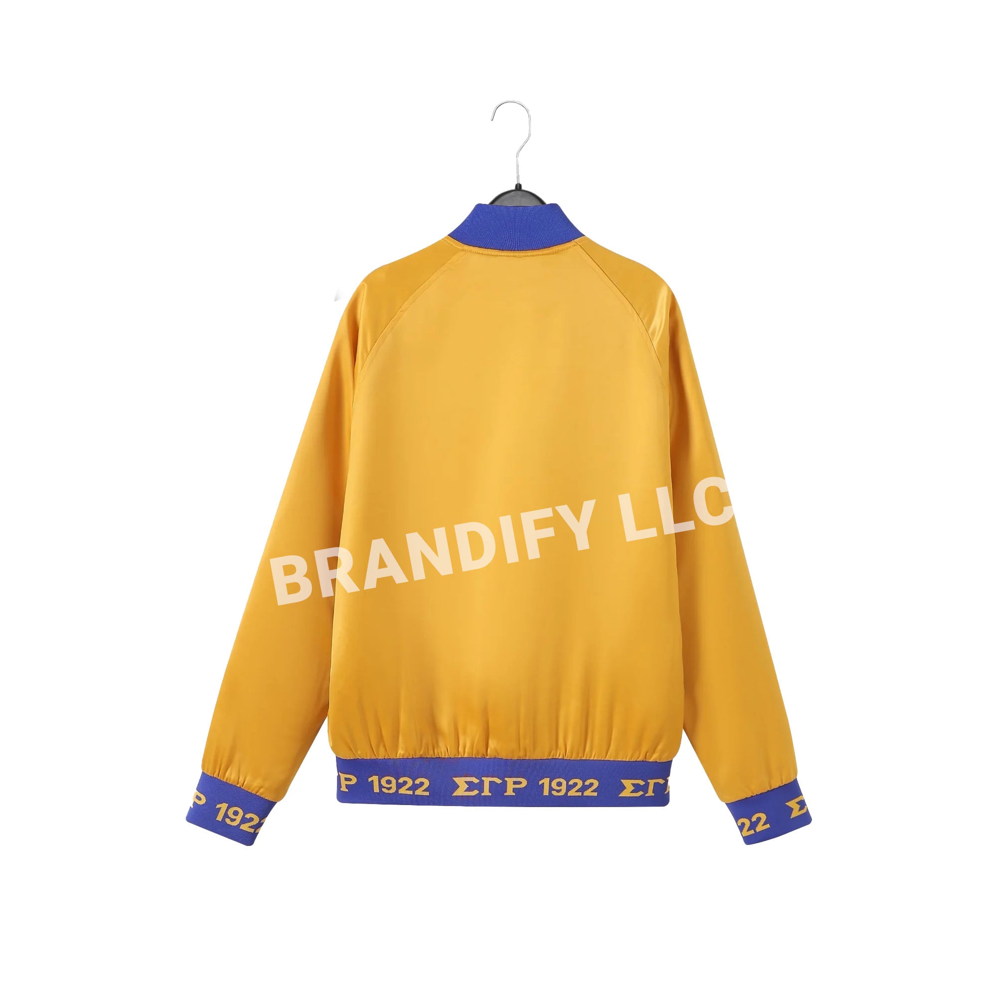 Image of SGRho Gold Satin Bomber Jacket – Custom Ribbon & Lining | Sigma Gamma Rho Sorority Apparel | Royal D9 Fashion