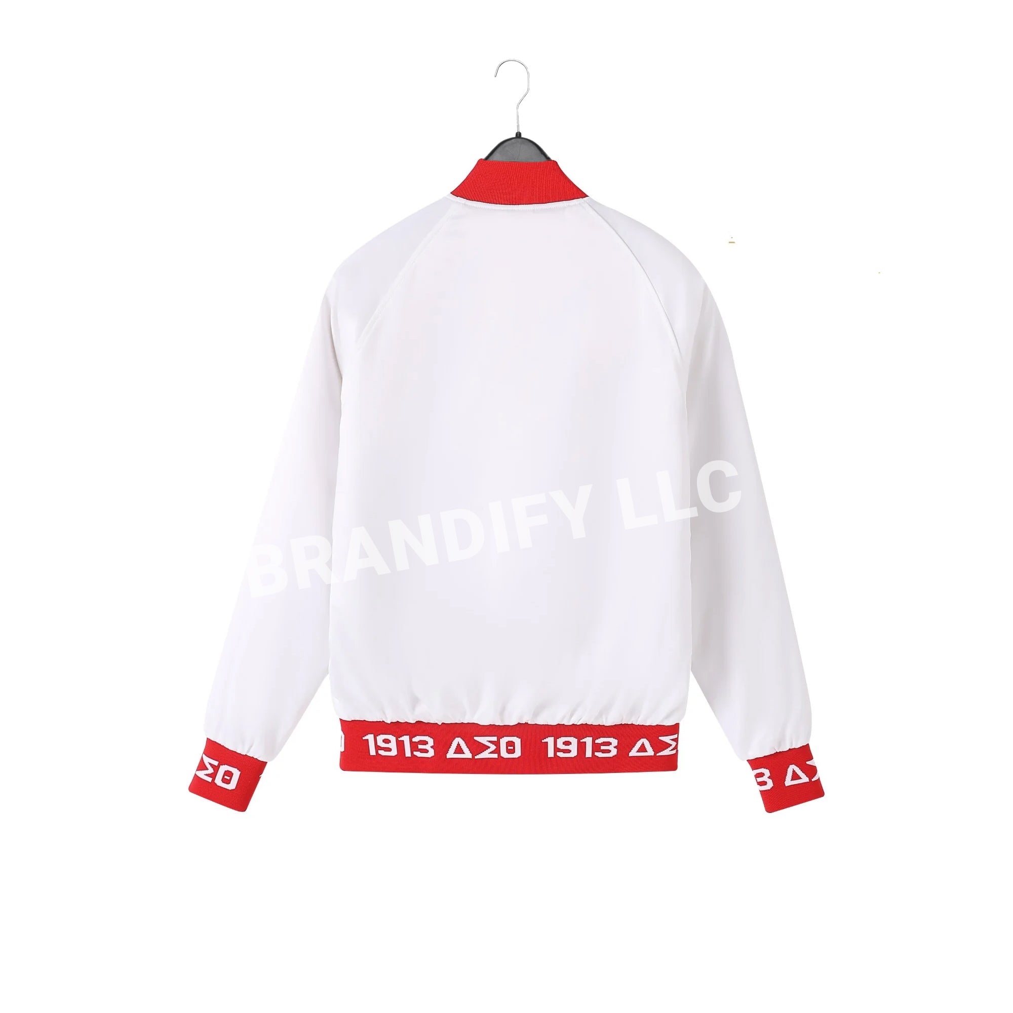 Image of Delta White Satin Bomber Jacket – Custom Ribbon & Lining | DST Sorority Jacket | Delta Sigma Theta Apparel | D9 Fashion